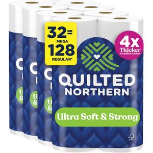 Quilted Northern Ultra Soft & Strong Toilet Paper, 32 Mega Rolls = 128 Regular Rolls, 4X Stronger*, Premium Soft Toilet Tissue
