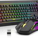 RedThunder K20 Wireless Keyboard and Mouse Combo, Full Size Anti-Ghosting Keyboard with Multimedia Keys + 7D 4800DPI Optical Mice, Rechargeable RGB Gaming/Office Set for PC Laptop Mac Xbox (Black)