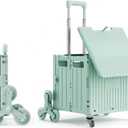 Foldable Shopping Cart with Stair Climbing Wheels, Collapsible Utility Crate on Wheels with Telescoping Handle, Portable Rolling Grocery Trolley for Groceries, Books, Tools, Teachers(Green, 8 Wheels)