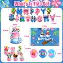 42Pcs Cartoon Themed Party Supplies Includes Banner Cake Topper Cupcake Toppers and Balloons Blackdrop for Cartoon Baby Shower Birthday Party Decorations