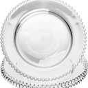 WOLFF - Set of 4 Pearl Beaded Crystal Dinner Plates - Clear Glass Plates, Dinner Accessories, Crystal Kitchen Utensils Set - Luxury Glasswear, Dish Set - Clear, 11 inches