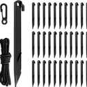 34 Set Plastic Tent Stakes, Ground Tent Pegs with Tethers & Hooks Replacement Yard Accessories for Camping Tents, Traps, Beach, Outdoor Garden and Holiday Inflatable Decorations