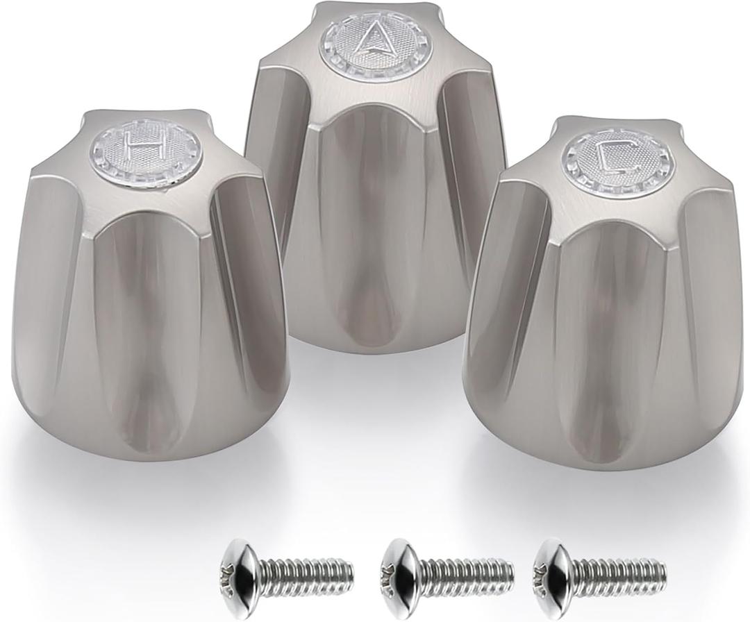 Shower Knobs 3 Piece Replacement Compatible with Price Pfister Windsor Tub and Shower Faucets,Shower Faucet Handle Replacement,3 Pieces Hot Cold and Diverter Shower Handles Replacement (Brushed)