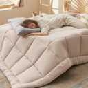 Bedsure Comforter Duvet Insert - Quilted Comforters Queen Size, All Season Duvet, GentleSoft Down Alternative Bedding Blanket, with 8 Tabs, Gifts for Women/Men, Beige, Queen 88 x 88 Inches