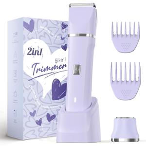 Bikini Trimmer for Women - Wet/Dry Womens Electric Shaver for Legs, Replaceable Body Hair Blade Heads&Hair Remover for Face Head, No Nick, No Cut, No Razor Burn, Purple