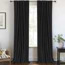 100% Blackout Shield Linen Blackout Curtains for Bedroom 102 Inches Long, Back Tab/Rod Pocket Living Room Drapes, Thermal Insulated Blackout Curtains 2 Panels Set, 50" W x 102" L, Black