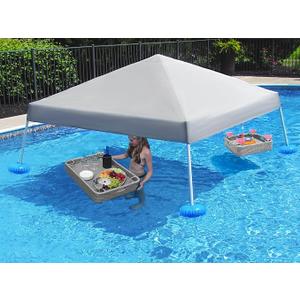 Sunjoy Floating Pool Canopy 10' × 10’ Pop Up Gazebo Navy Fabric Canopy, Steel and Aluminum Frame Floating Tent with PVC Floats, Hand Air Pump and Carry Bag
