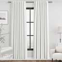 Nanspring Ivory Linen 100% Blackout Curtains 2 Panels Set Back Tab Rod Pocket Thermal Insulated Textured Black Out Curtains for Bedroom Living Room 52x80