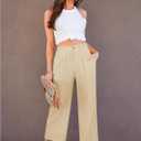 GRAPENT Wide Leg Capri Pants for Women High Waisted Linen Flowy Pleated Capris Cropped Trousers Pants Dressy Casual (L)