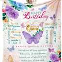 Birthday Gifts for Women, Happy Birthday Presents for Women Friendship Throw Blanket 50"X60", Best Birthday Queen Gifts Ideas for Mom Female Friend Wife Sister, Butterfly Bday Decorations for Woman (Purple)