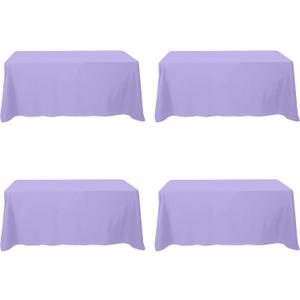 BRILLMAX 4 Pack Lavender Tablecloths for 6 Foot Rectangle Tables 90 x 132 Inch - 6ft Rectangular Bulk Linen Polyester Fabric Washable Cloth Cover for Wedding Reception Banquet Birthday Party