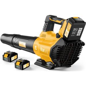 Leaf Blower Cordless - 2025 Update 150000RPM & 3 Speed Levels Electric Leaf Blower with 2 x 4.0Ah Battery and Charger, Extension Tube Blower for Lawn Care, Yard, Garage, Blowing Leaves, Dust or Snow (Yellow)