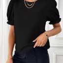 Samefar Womens Tops Dressy Casual Crewneck Ruffle Short Sleeve Shirts Summer Loose Flowy Work Chiffon Blouses Clothes (Blue, XXL)