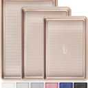 HONGBAKE Baking Sheet Pan Set of 3, Cookie Sheets for Oven, Nonstick Half/Quarter/Jelly Roll Pans with Diamond Texture Pattern, 0.8mm Thick Heavy Duty Cookie Tray, Champagne Gold