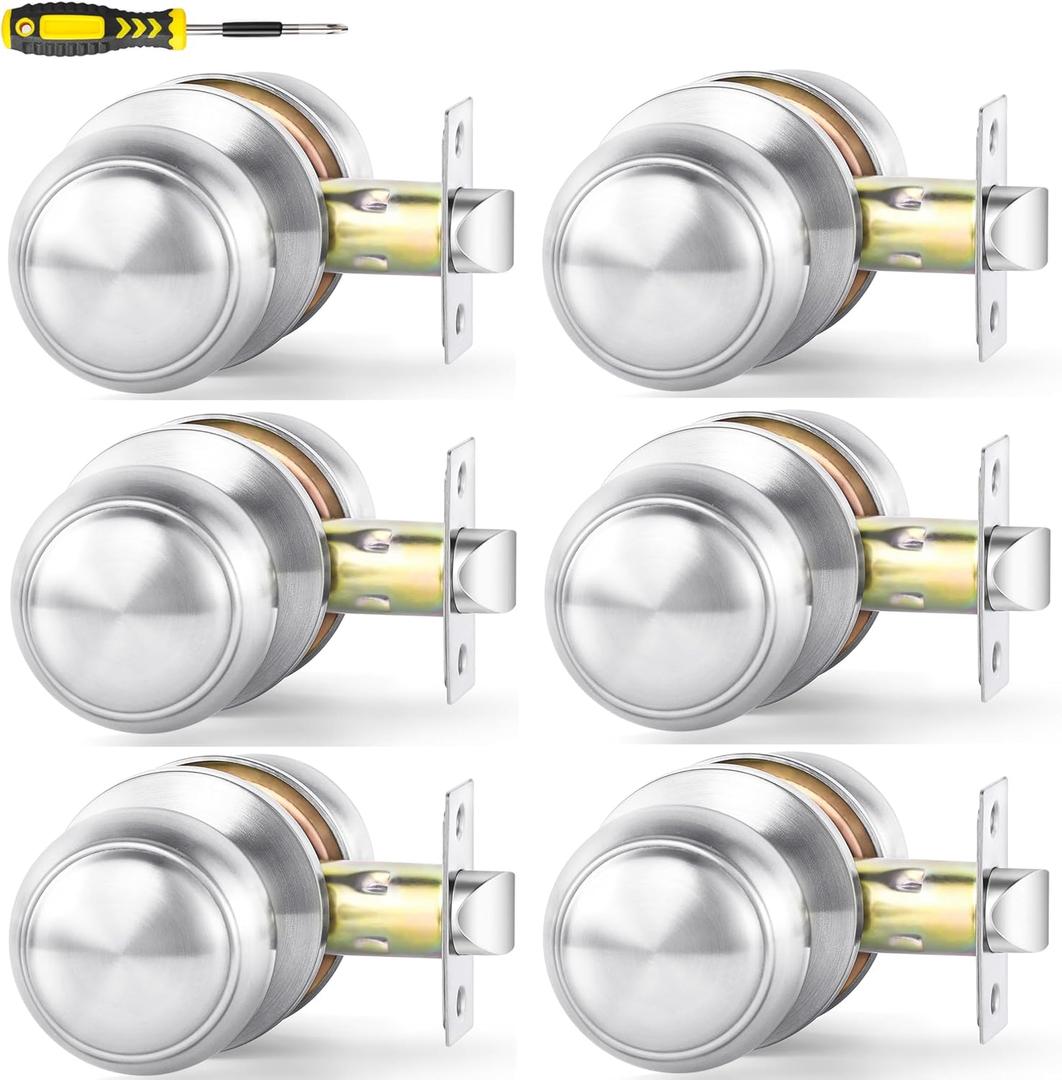 Lanwandeng 6 Pack Interior Door Knob for Hallway, Satin Nickel Door Knobs Closet Door Knob, Passage Door Handles with Round Ball Knob