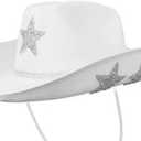 White Cowgirl Hat - Cowboy Hat with Glitter Star Fits Women for Bachelorette Themed Party