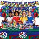 2026 Soccer Birthday Party Decorations Set,154PCS Soccer Theme Party Supplies for Kids Adults, Includes Banner, Balloons, Plates, Cups, Napkins, Tablecloth & Hanging Swirls (Serve 10)