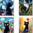 4 Pack Framed Paint by Numbers Kit for Adults Beginner Canvas Painting by Numbers for Adults Black Cat Easy Adult Paint by Number Kits with Frame Starry Night Watercolor Painting by Number 8x12 Inch, YFd0104