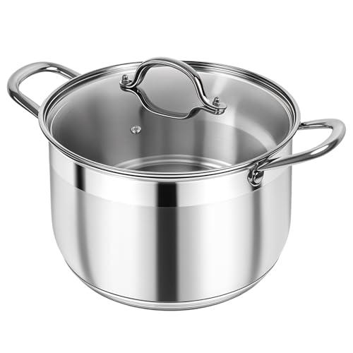 Kirecoo Stainless Steel Stock Pot - 12 Quart Heavy Duty Stock Cooking Pot with Visible Lid for Pasta, Soup, Spaghetti, Nonstick Thick Bottom Big Stockpot, Cookware for Canning, Boiling, Simmer