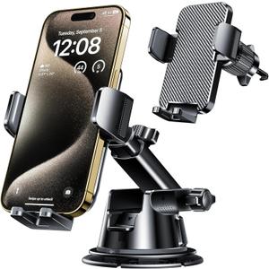 Qifutan Dash Mounted Holders Phone Holders for Your Car Phone Mount for Car Windshield Dashboard Air Vent Universal Desk Mounts Hands Free Automobile Cell Phone Holder Fit for iPhone Smartphone
