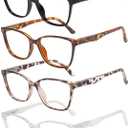 Przene 4 Pack Blue Light Blocking Reading Glasses,Readers for Women and Men with Spring Hinge Black/brown/leopard/transparent Magnification Strength:0.75x