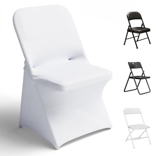 Blxsif Spandex Folding Chair Covers - 100PCS Outdoor Wedding Chair Cover Stretchy Slipcovers for Birthday Party Banquet Event(White) (White Folding Chair) (15.7"D x 18.5"W x 30.17"H)