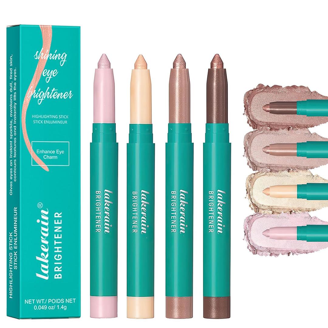 Eye shadow Brightener Stick 4Pcs, Eyeshadow Stick Set, Eye Brightener Stick, Waterproof Glitter Highlighter Makeup Eye Liner, Shimmer Creamy Long Lasting Eye Shadow Pencils