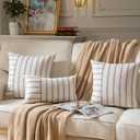 Caflife Boho Throw Pillow Covers 18x18 Set of 2 Soft Farmhouse Decorative Couch Pillow Cases Grey Striped Pillow Covers Neutral Cushion Covers for Sofa Bed Living Room Home Decor