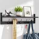BAMEOS Wall-Mounted Shelf with Hooks - 28.9 Inch Entryway Hanging Shelf with 5 Dual Hooks for Bathroom, Living Room, Bedroom (Black)