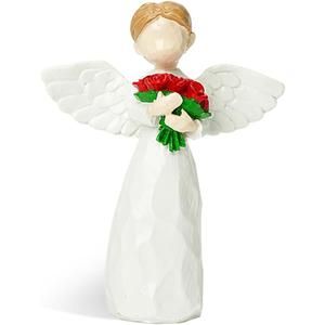 Lovely Angel Holding Roses,Representing Love and Blessing - Wishing My Loved Ones Happiness and Joy Forever,Best Gifts for Friend,Mom,Teacher etc,Sculpted Hand-Painted Figurine (Red Rose)