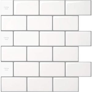 LONGKING 10-Sheet Peel and Stick Backsplash Tile for Kitchen Backsplash, 12x12 inches Off White Subway Tile with Grey Grout