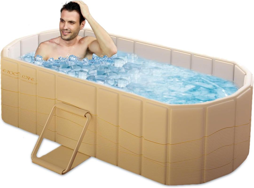 jessie 47" Portable Ice Bath Tub for Adults, Cold Plunge tub for Athletes, Inflation-free Foldable Bathtub, Insulated Hot Tub for Bathtub Showers, Indoor & Outdoor (with Lid)