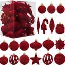 Velvet Christmas Ornaments Balls Set Hanging Balls for Xmas Tree Decorations Burgundy 50Pcs
