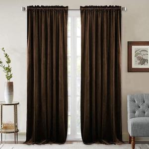 StangH Brown Blackout Velvet Drapes for Living Room 96 inches Long Luxury Home Decor Heat & Sound Reducing Energy Smart Curtains for Bedroom, W52 x L96, 2 Panels