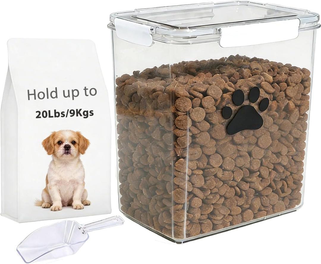 20lb Dog Food Container with Lid, Airtight Pet Food Treat Storage Bin for Dog Cat, Plastic Dogs Kibble Container for Kitchen Counter-Keep Food Fresh Crispy-BPA free
