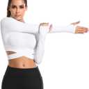 DREAM SLIM Short Sleeve Crop Tops for Women Tummy Cross Fitted Yoga Running Shirts Gym Workout Cropped Tank Tops (White)