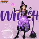 Spooktacular Creations Light-up Witch Costume for Girls, Toddlers Print Witch Outfit Set for Kids Halloween Dress Up Parties (Purple, L)