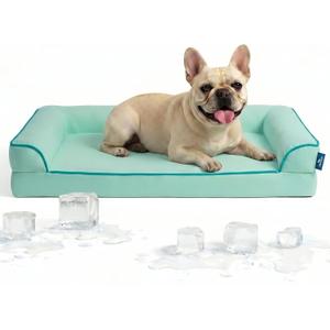 Cooling Dog Bed for Small,Medium Dogs & Cats with Bolsters,Q-Max>0.45 Orthopedic Pet Cool Sofa Beds with Breathable Egg Crate Foam,Removable Washable Cover, Light Aqua