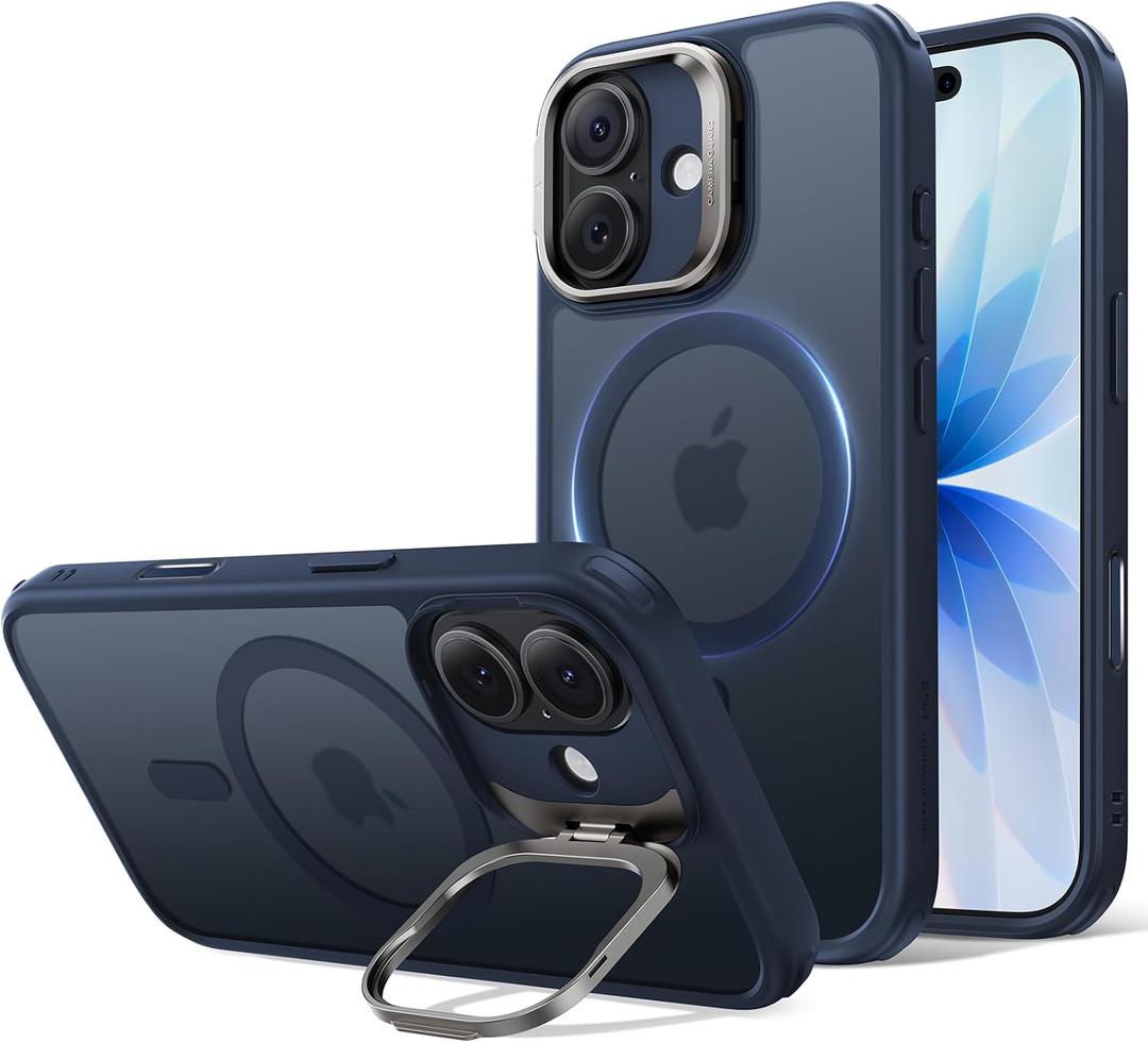 ESR for iPhone 17 Case with Stash Stand, Compatible with MagSafe, Military-Grade Drop Protection Magnetic Phone Case, Scratch-Resistant Back Cover,Frosted Blue