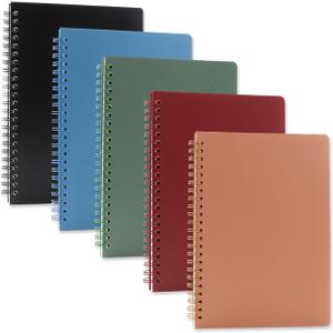 5 Pack Spiral Notebooks 8.3" x 5.7", 80 Sheets College Ruled Notebook with Plastic Waterproof Cover, A5 Lined Journal for Office, School,Home