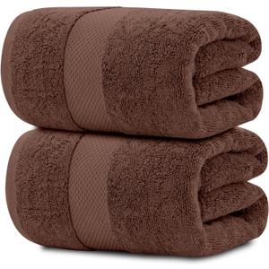 White Classic Luxury Soft Brown Bath Sheet Towels - 650 GSM Cotton Luxury Bath Towels Extra Large 35x70 / Highly Absorbent and Quick Dry/Hotel Collection Extra Large Bath Towels Oversized, 2 Pack