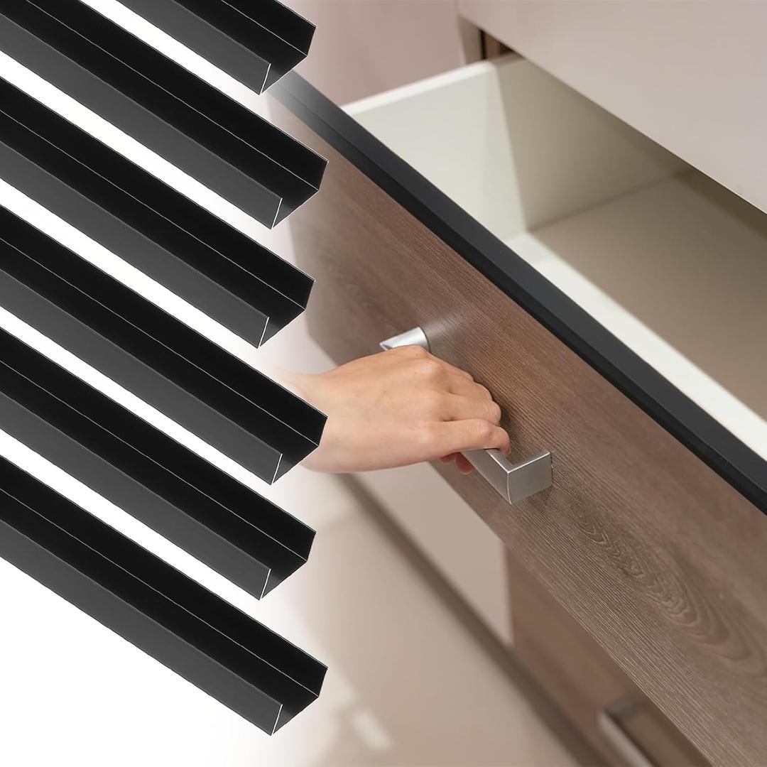 uxcell 6pcs Aluminum Alloy Cabinet Edge Protectors, 18" Slip On Drawer Protector Edge Guard for 13/16" Thick Kitchen Cabinets Frame, Black