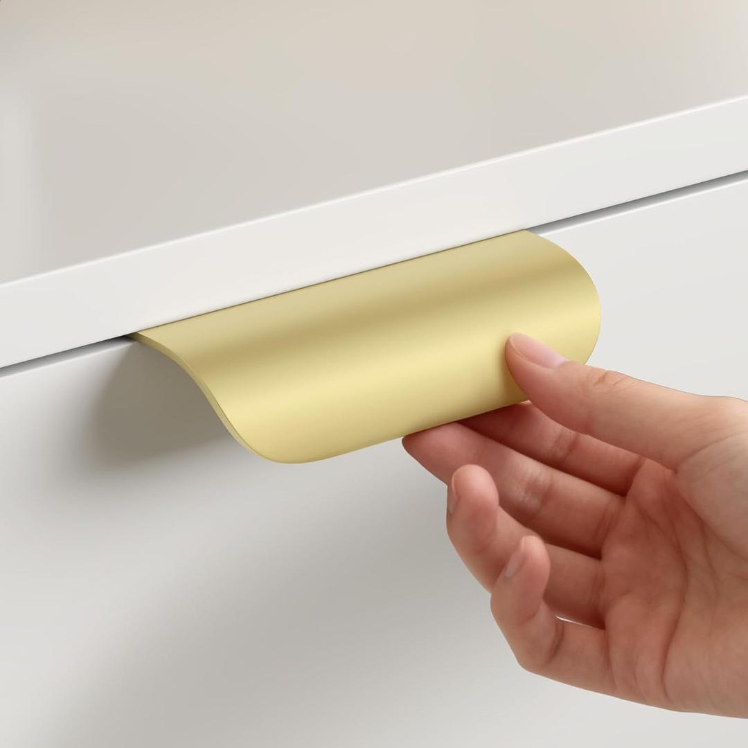 Peaha 12 Pack 3 Inch Gold Cabinet Handles Drawer Pulls Gold Kitchen Cabinet Handles Finger Pulls for Cabinets Edge Pull Flat Drawer Handle Kitchen Hardware Edge (3in(76mm) Hole Center)