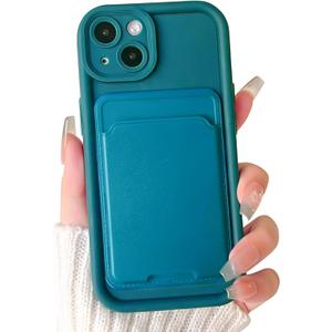 Lovmooful Compatible for iPhone 14 Case Cute Color Card Holder Design for Girls Women Soft TPU More Shockproof Protective Girly for iPhone 14 Case-Deep Blue