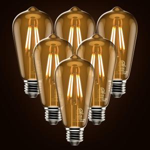 ST58 Antique LED Filament Light Bulbs, LED Dimmable Edison Light Bulbs 4W, 2700K Warm White (Amber Glass) E26 Base Pack of 6