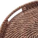 Round Rattan Woven Serving Tray with Handles Ottoman Tray for Breakfast, Drinks, Snack for Coffee Table, Home Decorative (11"x1.6", Honey Brown)