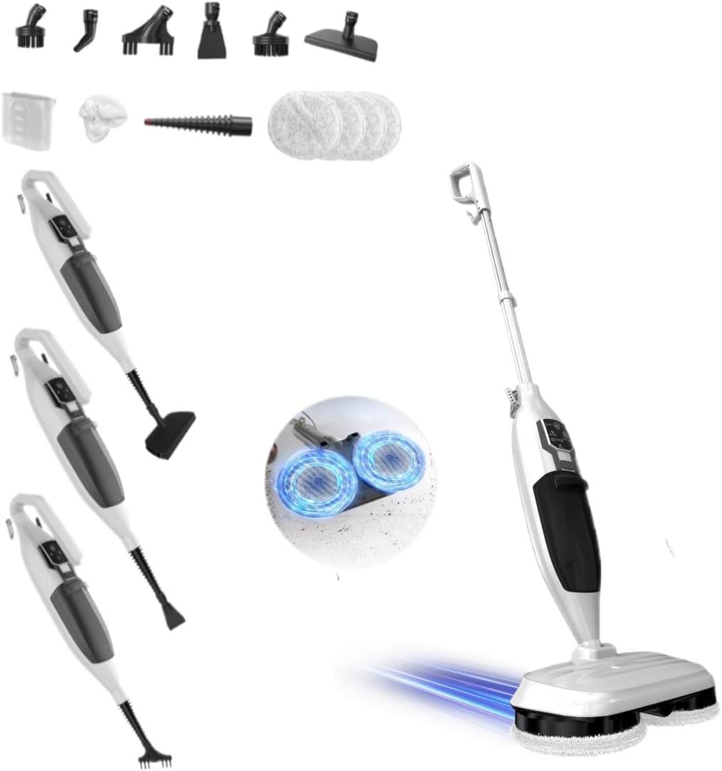 Steam Mop with 13 Accessories,Steam Cleaner Home Use,Floor Scrubber spin mop for Hard Wood Floors,tile Scrub Steamer Deep Cleaning,Carpet, 4 Washable Mop Pads,Heat-Up