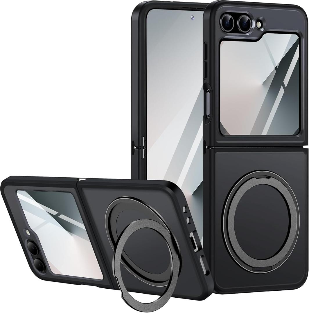 10 x Case for Samsung Galaxy Z Flip 6, Matte Cover with Stand, Anti-Scratch Translucent Back & TPU Connector, Z Flip6 5G Phone Case, Drop Resistance (Without Hinge+Matte Black)