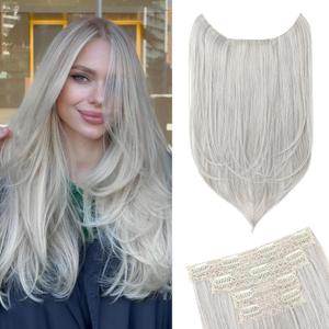 Hair Extensions, 4PCS 18" Clip in Hair Extensions Layered Cut Natural Lightweight Hairpieces with Thinner Softer Invisible Weft for Women - Siver Grey