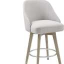 Madison Park Pearce Swivel Counter Stool, 360° Swivel, Upholstered Armless Counter-Height Stool with Padded Back, Solid Wood Legs with Wire-Brushed Finish, Metal Footrest, Linen-Blend Fabric, Grey